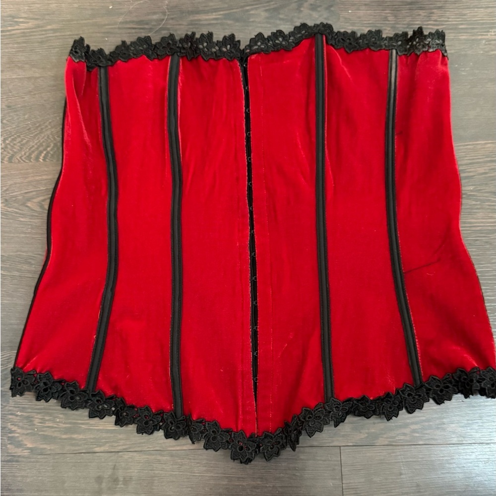 Red Corset with Black Lace Trim